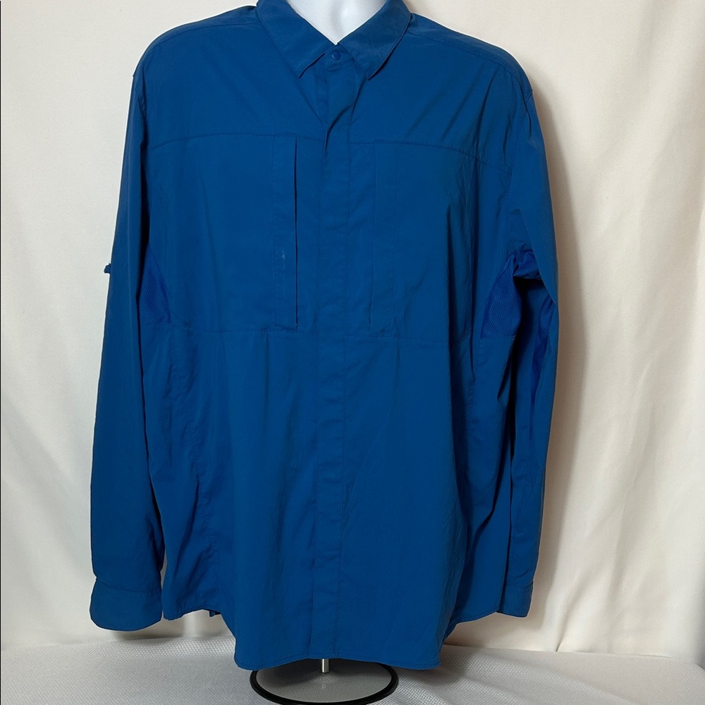 REI Men’s Size XL Solid Blue Dry Fit  Long Sleeve Snap Front Fishing Shirt